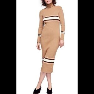 NWT Free People Tan “Sport Stripe” Ribbed Midi Dress Size XS Casual